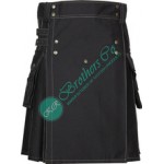 Active Men Black Modern Contrast Thread Stitched Sports Games Utility Kilt