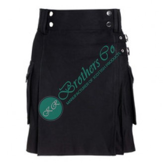 Ladies Women Girl Black Utility Working Kilt Made of Cotton