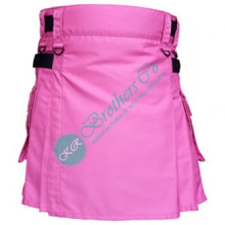 Ladies Women Girl Pink Fashion Kilt with Adjustable Leather Straps