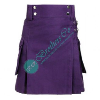 Ladies Women Girl Purple Utility Working Kilt Made of Cotton