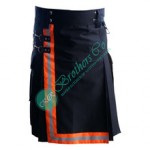 Men Bunker Gear Turnout FR Treated Fireman Firefighter Black Utility Kilt with Orange Lime Reflective Trim