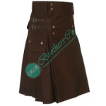 Men Chocolate Brown Working Casual Modern Utility Kilt for Active Men