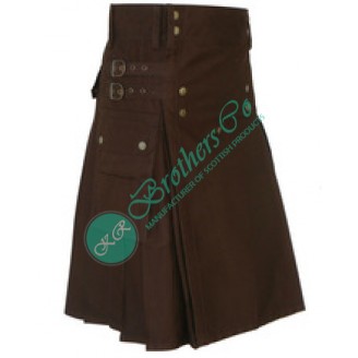 Men Chocolate Brown Working Casual Modern Utility Kilt for Active Men