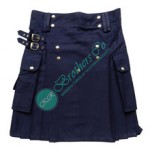 Men Navy Blue Handmade Casual Modern Prime Party Wear Utility Kilt