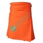 Men Traditional Scottish Tartan Design Orange Cotton Made Modern Highland Dress Kilt with 3 Leather Straps