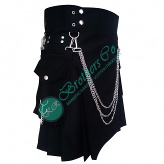 Men Modern Style Detachable kilt with Silver chains and D rings