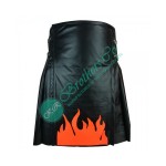 Fire Black Leather Kilt