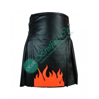 Fire Black Leather Kilt