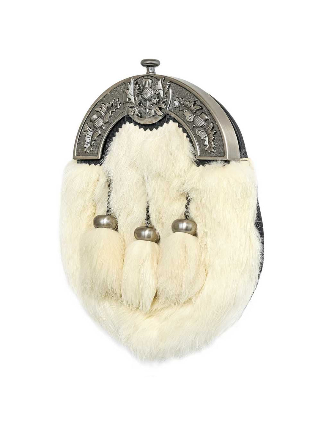 Full Dress Antique Thistle Design Cantle White Rabbit Fur with Three Matching Tassels