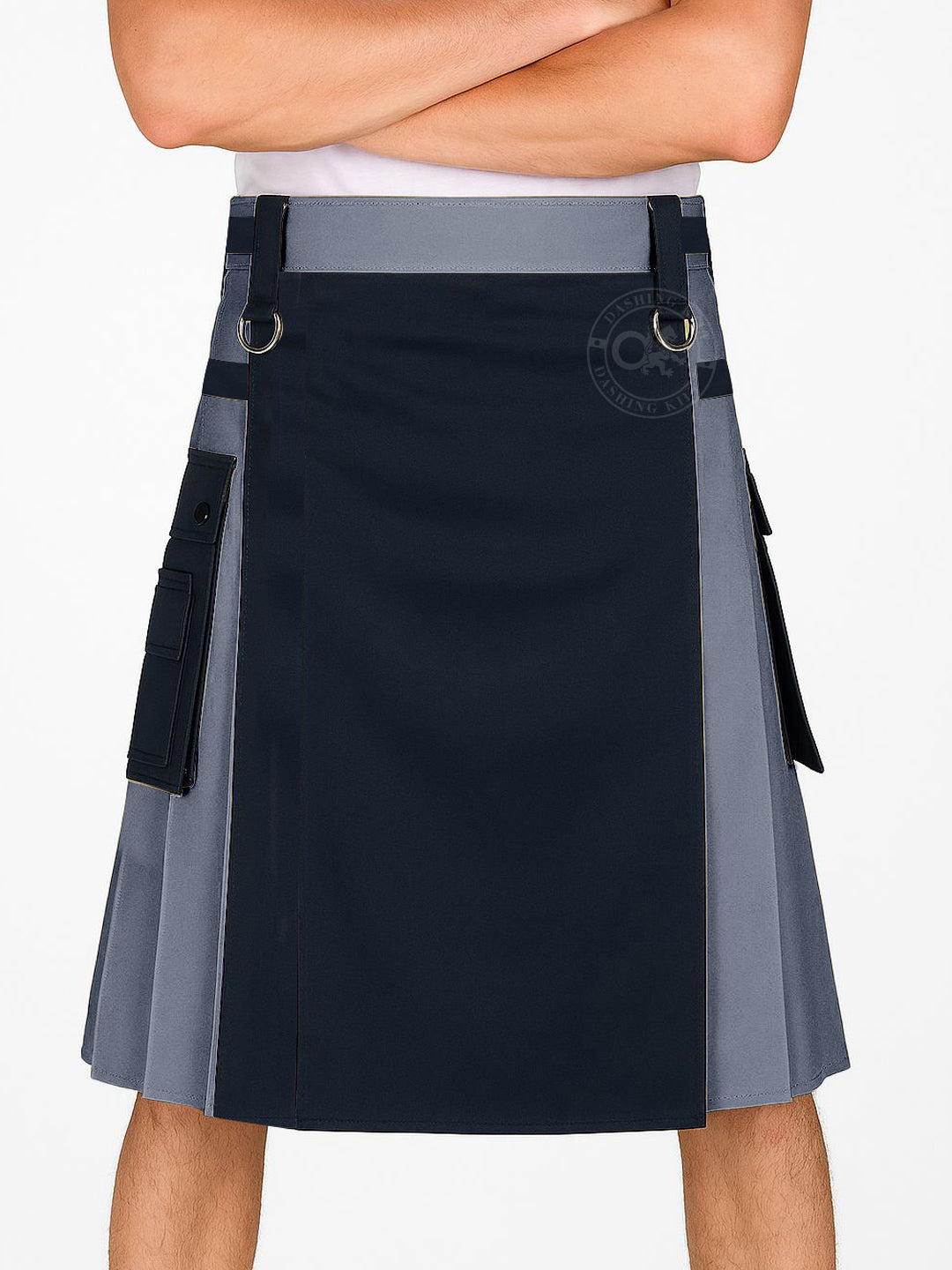 Black and Gray Double Tone kilt with Leather Straps