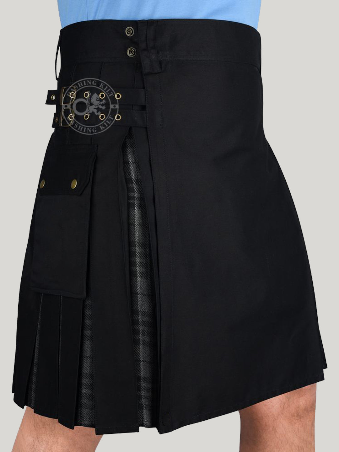 Men’s Hybrid Black Cotton & Grey Watch Tartan Utility Kilt