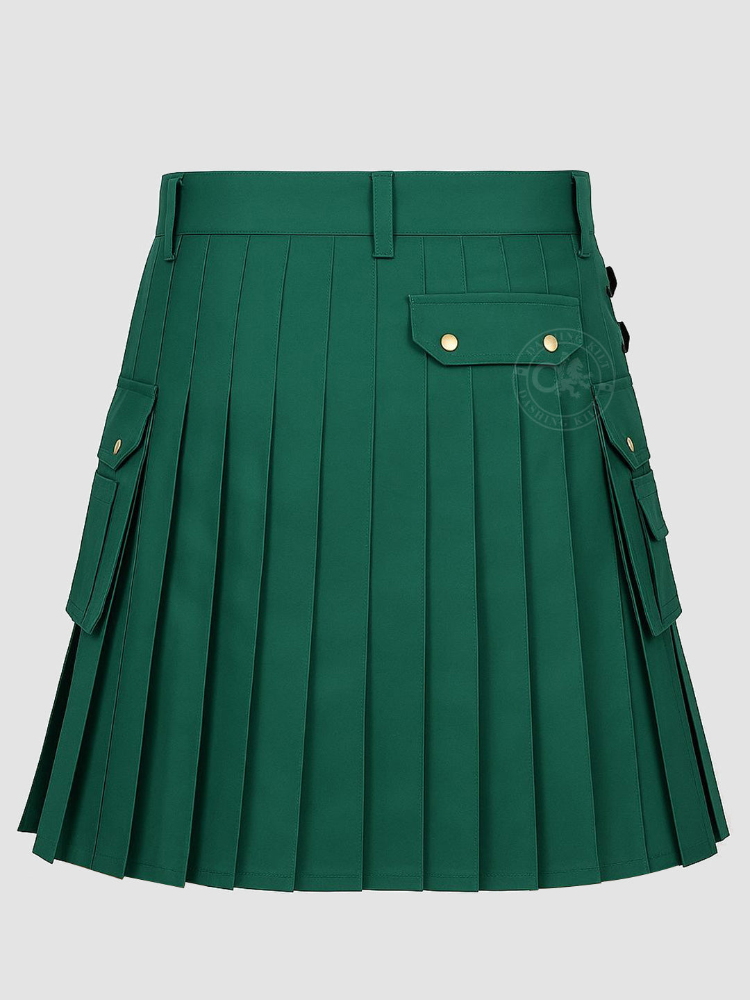 Men's Green Cotton Utility Kilt with Side Pockets & Brass Studs – Modern Workwear Kilt