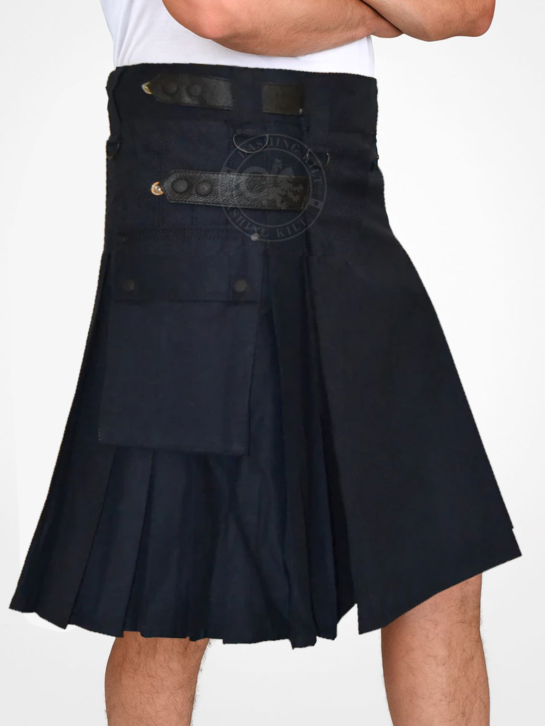 Navy Blue Leather Straps kilt