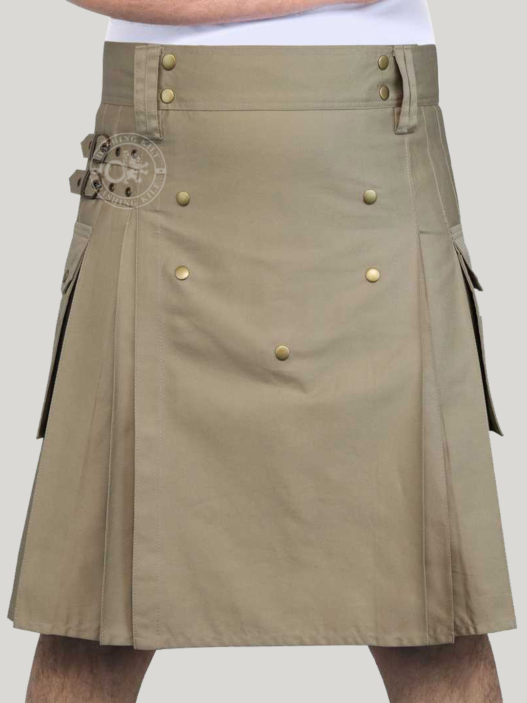 Khaki Cotton Utility kilt for men