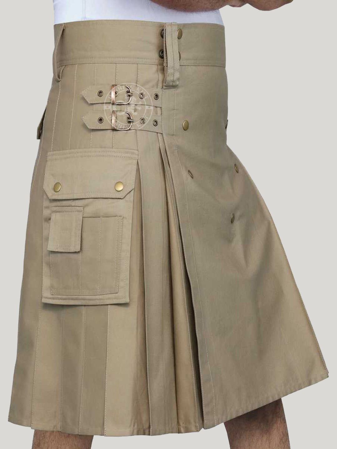 Khaki Cotton Utility kilt for men