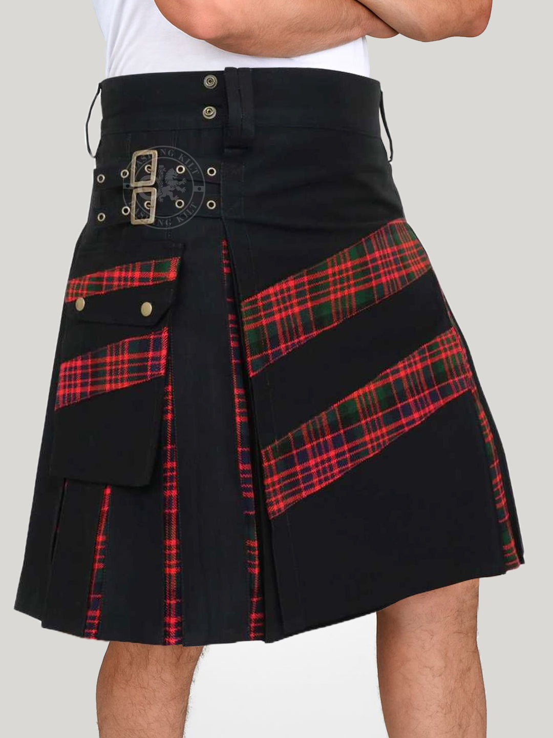 Men’s Modern Hybrid Cotton & Macdonald Tartan Cross Strips Designer’s Wedding Kilt